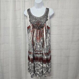 Unity World Wear White Black Sleeveless Dress Boho Paisley Floral M